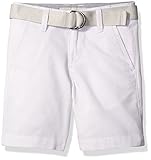 Calvin Klein Big Boys' Horizontal Chambray Stripe Flat Front Short, Stone, 12