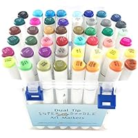 Super Doodle Art Markers - 48 Dual Tip Alcohol-Based Ink Sketch Marker Set - Permanent Highlighter Pens with Case for Adult Coloring Kids Drawing and Sketching