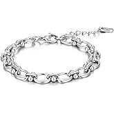 Jacruces Silver & Gold Bracelets for Women - Trendy Chunky 14k Gold Plated Chain Bracelet - Non Tarnish Stainless Steel