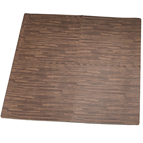 HemingWeigh Printed Wood Grain Interlocking Foam Anti Fatigue Floor Puzzle Mats â€“ Makes a Superior Fitness, workout and exercise mat. Thick, Durable & Safe for all Ages - Set of 4 Tiles (Dark Brown)