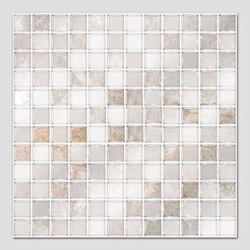 Peel and Stick Tile Backsplash Stick-on Self-Adhesive Sticky Tile Wall Tiles for Kitchen and Bathroom by Dandy Homes (Creamy Swirl, 6 Pack)