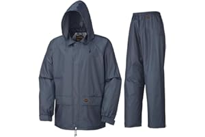 Pioneer Waterproof Rain Suit for Men - Lightweight Rain Gear for Work - Includes Jacket, Pants - 2 Pockets - Navy Blue - Larg