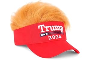 HAMBLI Trump Hat with Hair & Trump Ear Bandage - Adjustable Trump 2024 Head Cap & Trump Bandage - Trump Wig & Red Cap Merchandise With Donald Trump Ear Bandages for Costumes, Dressing Up & Rallies