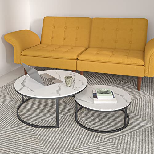 Modern Nesting Coffee Table, Marble Look Sofa Side Nest of Tables Round