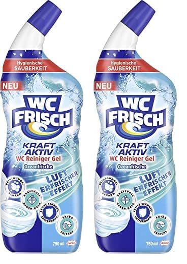WC Frisch WC-Reiniger Gel Ozeanfrische (750 ml), WC-Reiniger mit Lufterfrischer-Effekt, Toilettenreiniger sorgt für hygienische Frische, mit 4-fach Aktivstoff-Kombination (Packung mit 2)
