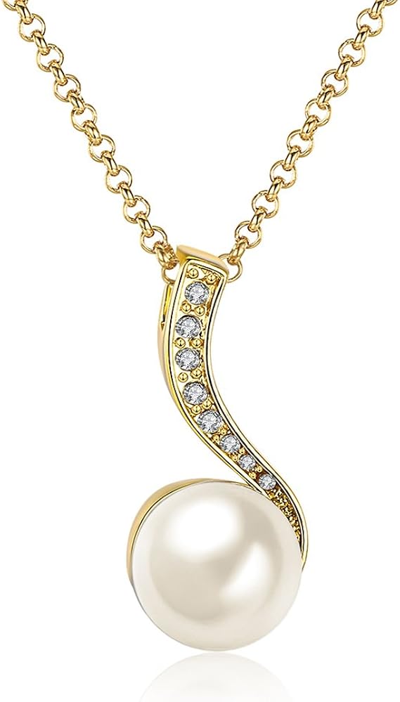 Amazon Rockyu ジュエリー ブランド 人気 パールネックレス レディース 人気 金 ペンダント 丸形 エレガンス キャリア カラー ゴールド タングステン メンズ プレゼント ネックレス 通販