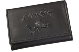 Team Sports America NFL Detroit Lions Black Wallet | Tri-Fold | Officially Licensed Stamped Logo | Made of Leather | Money and Card Organizer | Gift Box Included