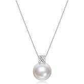 Mameloly Pearl Necklaces for Women Dainty 925 Sterling Silver Cubic Zirconia CZ 10MM Single Simulated White Pearl Pendant Necklace for Her Engagement Wedding Birdal