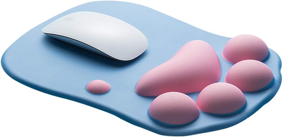 Cat Paw Mouse Pad with Wrist Support Soft Silicone Wrist Rests Non Slip Cushion Comfort Mousepad Ergonomic Mousepad for Office Computer Gaming Desk Decor (10.7x7.8x0.9'') (Blue)