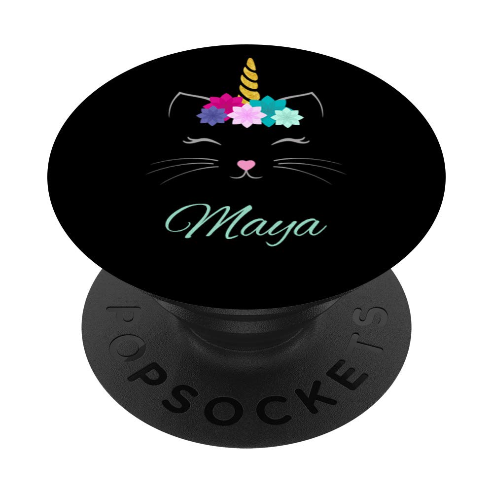 Maya Name Gift - Personalised Cat Unicorn PopSockets PopGrip: Swappable Grip for Phones & Tablets