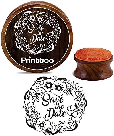 Printtoo Flower Wreath with Save The Date Pattern Wooden Round Rubber Stamp-4 inch