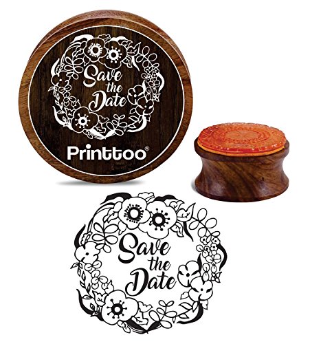 Printtoo Flower Wreath with Save The Date Pattern Wooden Round Rubber Stamp-4 inch
