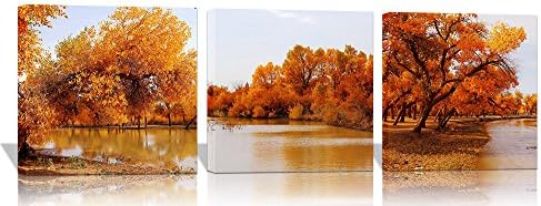 Spirit Up Art 3pcs Populus Euphratica Forest Pictures Canvas Wall Artwork Giclee Prints 12 x 12Inch Stretched and Framed Modern Home Decor Paintings for Bedroom Walls Decoration, Ready to Hang