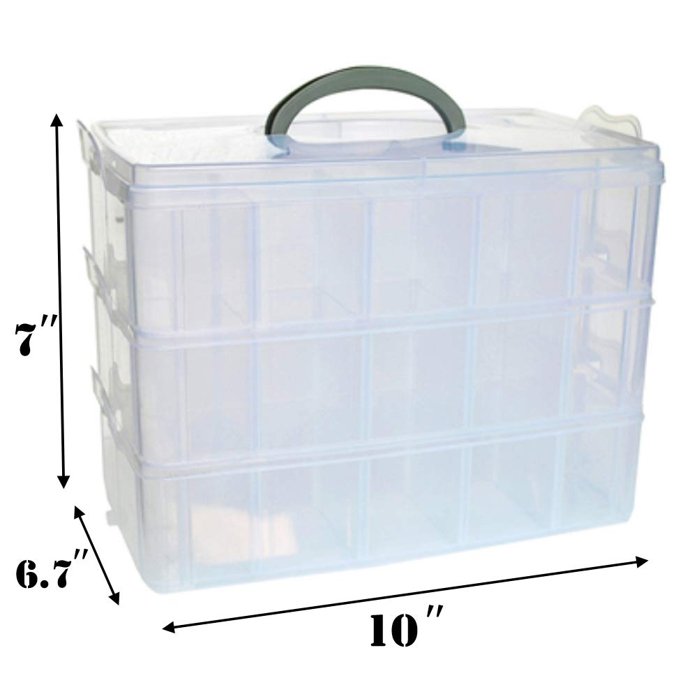 Sooyee 3-Layer Things & Crafts Storage Box with 30 Adjustable Compartments for Organizing Washi Tape, Embroidery Accessories, Threads Bobbins, Kids Toy, Nail Polish, Jewelry - Large