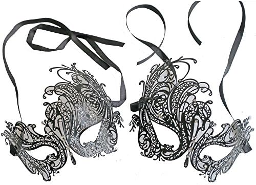 Couples Left Sided and Right Sided Half Face Rhinestone Laser Cut Metal Venetian Masquerade Mask