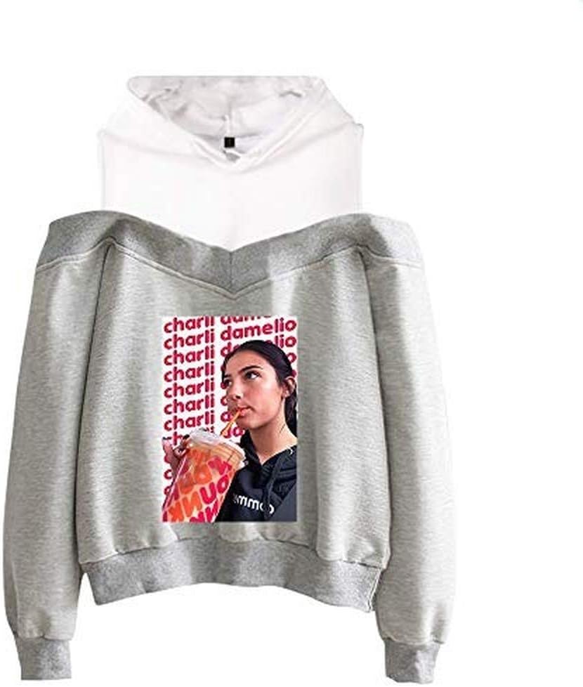 Charli Damelio Merch Hoodie Sweatshirt Off-Shoulder Women Teens Girls Charlie D?amelio Ice Coffee Splatter Pullover Clothes