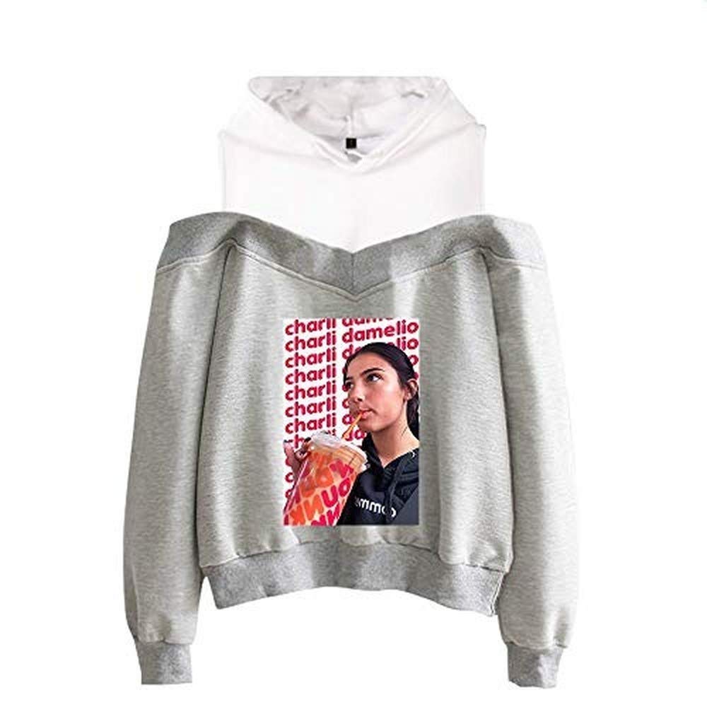 Charli Damelio Merch Hoodie Sweatshirt Off-Shoulder Women Teens Girls Charlie D?amelio Ice Coffee Splatter Pullover Clothes