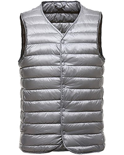 Trensom Men's Packable Puffer Down Vest Ultralight Waistcoat Button Down Jacket Coat Silver Small