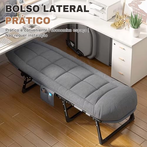 Cama Dobrável de Solteiro com Colchão Integrado, Estrutura de Aço Reforçada de 24mm e Suporte para até 220kg, Tecido de Linho e Oxford, Design de 8 Pés