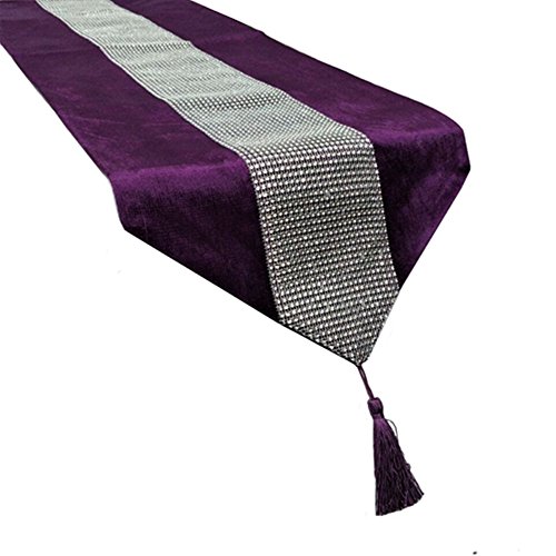 OZXCHIXU(TM 13inch x 72inch Table Runner with Diamante Strip and Tassels (Purple)