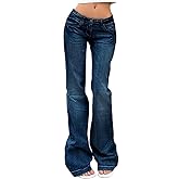 Mxiqqpltky Low Waist Bell Bottom Jeans for Women Y2k Straight Leg Stretch Bootcut Jeans Boyfriend Flare Denim Pants