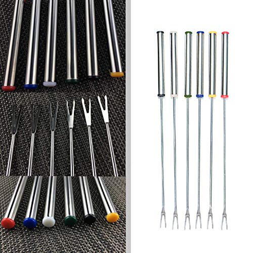 Stainless Steel Meat Fondue Forks 9.5" - Color Coding Cheese Fondue Forks with Heat Resistant Handle for Fruit Chocolate Fountain Marshmallow Shrimp BBQ Meat -6 PCS