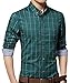 YTD Men's 100% Cotton Long Sleeve Plaid Slim Fit Button Down Dress Shirt US L Green