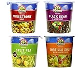 Dr. McDougall's Vegan Soup Cups 4 Flavor Variety Bundle, 1 Ea: Minestrone, Black Bean & Lime, Split Pea, and Tortilla with Baked Chips, 2-3.4 Ounces