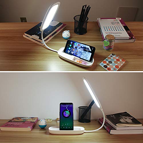 Led Desk Lamp Multi-Function As Pencil Case and Mobile Phone Holder, Soft and Eye-Protecting, Three-Speed Adjustable Light Table Lamp(White)