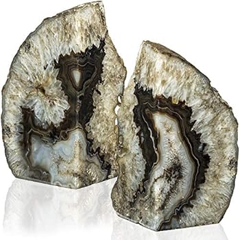 Luma Geode Bookends 1 Pair 4-6 lbs (Black) - Stone Bookends for Light and Heavy Books - Unique Brazilian Crystal Book Ends in Agate Stone to Hold Books, Geode Decor and Paperweight - 3 Colors