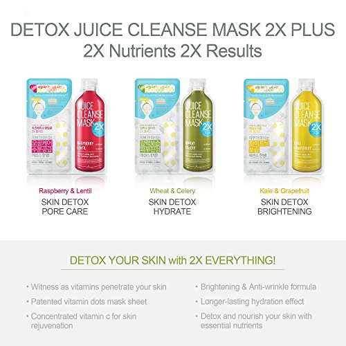 Ariul Natural Facial Face Sheet Mask Pack, Juice Cleanse Mask [2X Plus] Multipack of 5 Skin Cleansing Detox Face Masks - Natural Wheat & Celery for Soothing, Calming, Nourishing & Ultra Hydration - Thumbnail 7