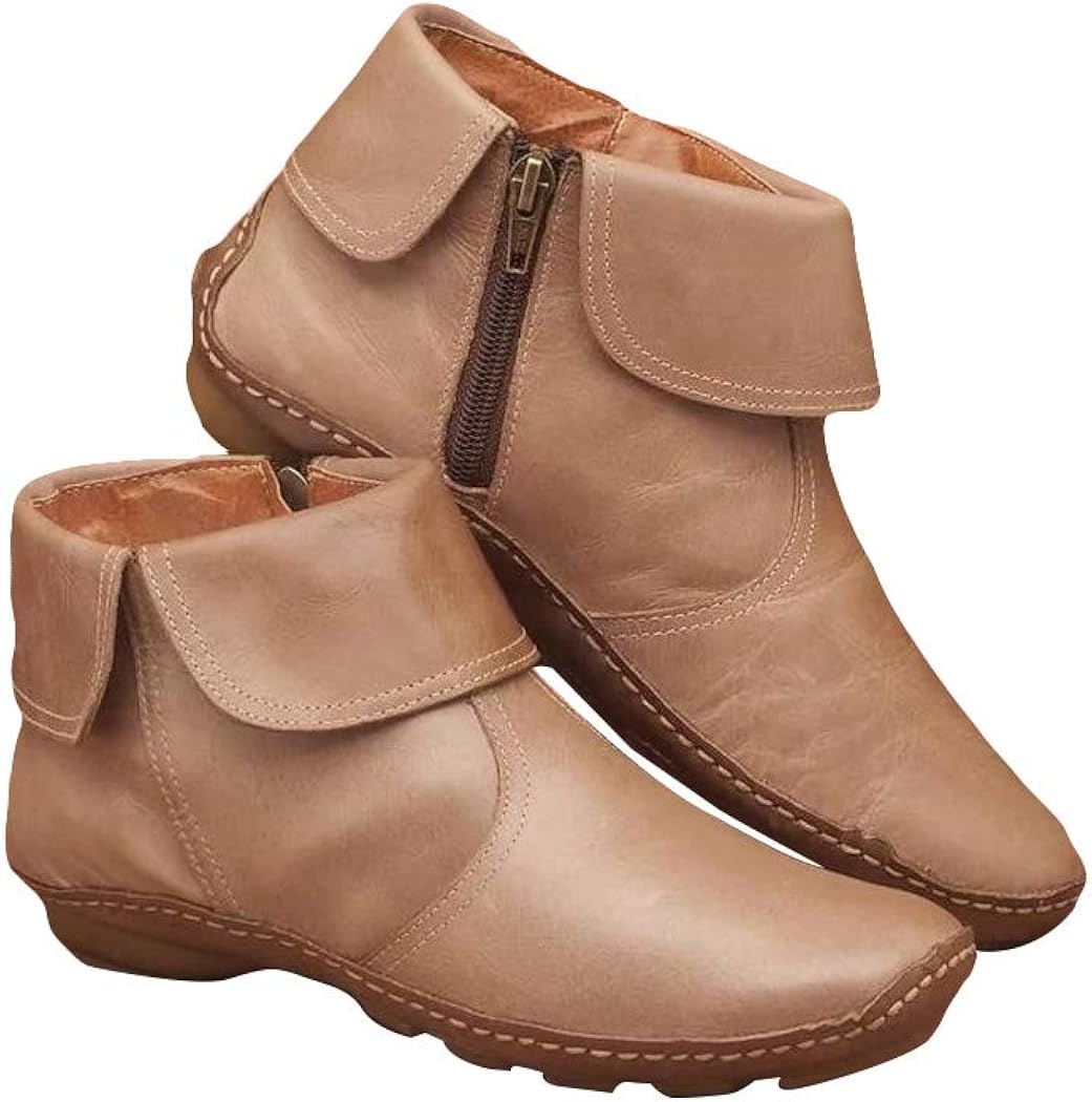 Women's Ankle Boots Waterproof Comfortable Flat Boots Zip Buckle