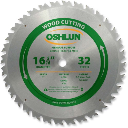 Oshlun SBW-164032 16-5/16-Inch 32 Tooth ATB Beam Saw Blade with 1-Inch Arbor