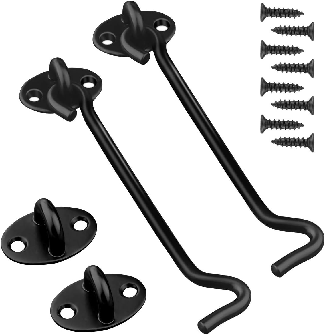 2 Pack Hook and Eye Latch Black 152mm(6") Cabin Hooks and Eye Metal Door Hook Latch Heavy Duty Cabinet Latches for Door Gate Window Closet Shed — image 1