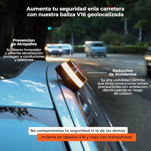 Azhien DGT Approved Car Emergency Light | Beacon V16 Approved DGT with Geolocation | Car Breakdown Light [Visibility 1 Km] V16 Beacon with GPS,1 Unit (3 AA Batteries Included)