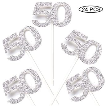 24 PCS 50th Cupcake Toppers - Anniversary or Birthday Cupcake Picks