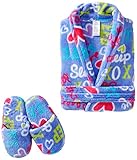 Sleep & Co Little Girls' Love To Sleep Robe With Slippers Set, Periwinkle, 2T