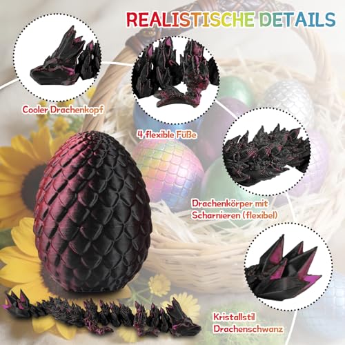 JOMBY 12 Pieces 3D Printed Dragon Eggs, Mini Dragon Egg Set, Movable Crystal Dragon, Easter Eggs, Easter Gifts Kids - Suitable as Toys from 5/6/7/8/9 Years Boys Girls