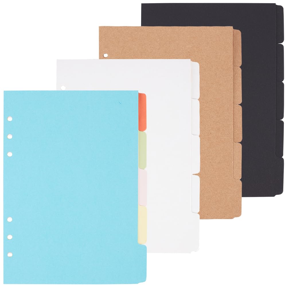 CRASPIRE 20 Sheets 6 Ring Binder Dividers with 5-Tab 4 Style Notebook Paper Discbound Plastic Loose Leaf Binders Index Divider Sheets White Notebook Dividers for School Office Supplies