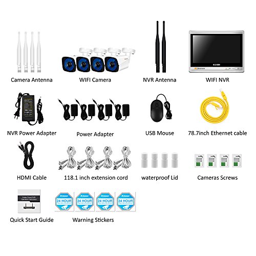 Jennov Security Camera System Wireless, 1080P Wireless Security System 12" Monitor With 960P 4 Channel IP WIFI Camera Outdoor Night Vision Plug and Play Home Video Surveillance (No Hard Drive)
