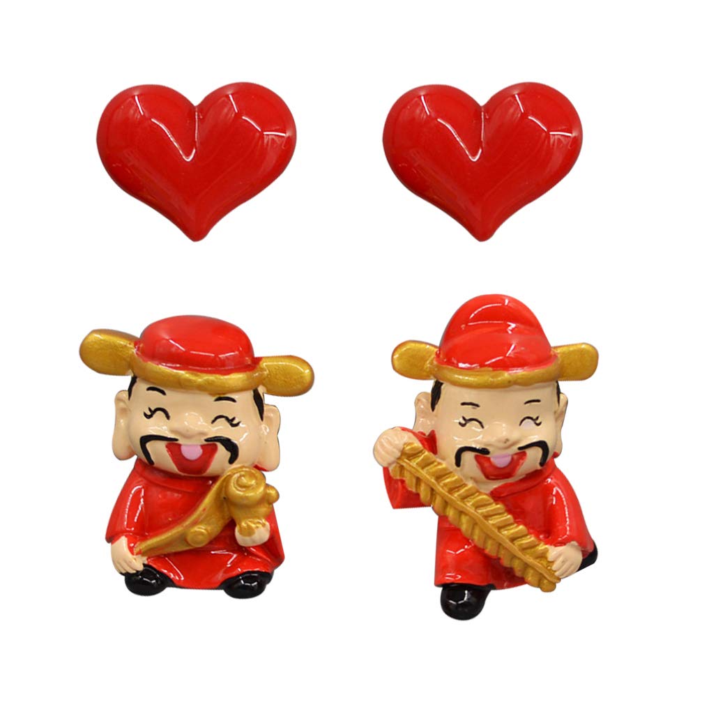 4pcs God of Wealth Fridge CAI Shen Statue Magnetic Blackboard Decor Red Heart CAI Feng Shui Decor for Chinese New Year Home (Random Style Red)