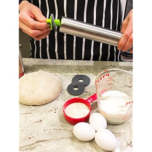 Chef O' Gadgets Stainless Steel Rolling Pin w/ 3 Adjustable Discs: French Style Baking Rod: Freezer Safe Non Stick Feature : Roll Dough, Pastry, Pasta and Pizza to 3 Precise Thicknesses Home & Kitchen, Kitchen & Dining