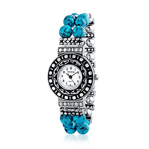Bling Jewelry Silver Plated Blue Beaded Stretch Watch