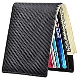 Mens Slim Front Pocket Wallet Carbon Fiber Bifold Trifold Wallet RFID Blocking (OneSize, Black)