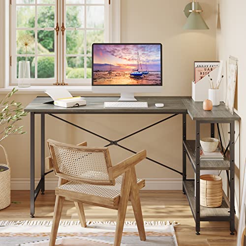 Bestier L Shaped Desk with Storage Shelves 55 Inch Corner Computer Desk