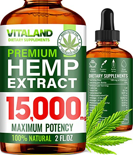 Hemp Oil for Stress & Anxiety Relief 15000 MG - High Bioavailability - 100% Natural - Made in USA - Anti-Inflammatory, Hip & Joint Support - Calm Sleep & Mood Support - Omega 3, 6 & 9