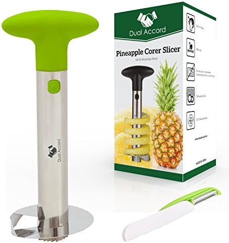 Premium Product Stainless Steel Pineapple Corer Pineapple Slicer Pineapple Peeler + GIFT Fruit &amp; Vegetable Multi-function Peeler + BONUS eBook, 3 in 1 Kitchen Gadget Best Present by Dual Accord(Green)