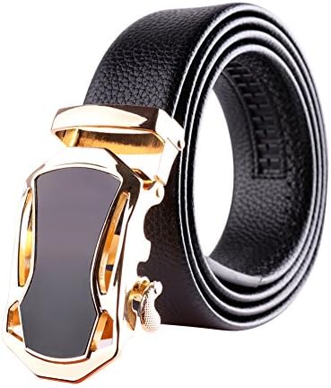 Fashion Extend Mens Belt Leather Ratchet Belts for Men with Sliding Automatic Buckle Black 12