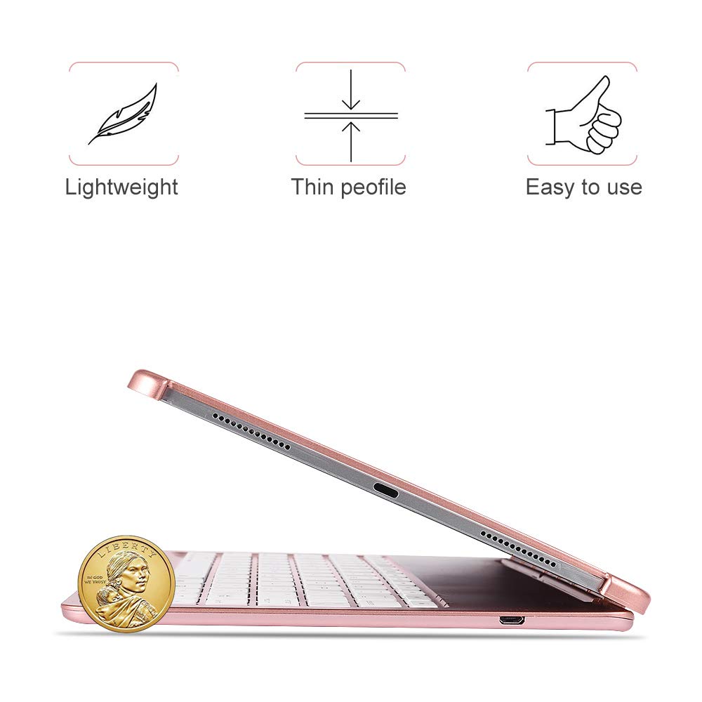 Keyboard Case for iPad Pro 11,130 Degree Rotation, 7 Color Backlit Keyboard,Thin and Light Case,BT Connect, iPad Pro 11 Keyboard Case, (Rose Gold, 11)
