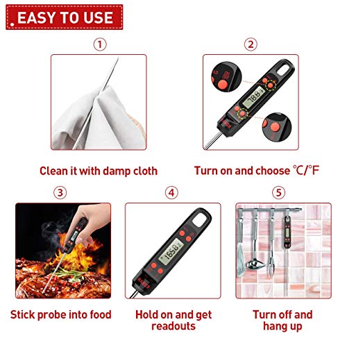 Meat Thermometer, Habor Digital Cooking Thermometer, Instant Read Kitchen Thermometer, 5.5'' Long Probe, Hanging Hole, ºF/ºC, Auto-off for Food, BBQ, Water, Sugar, Milk, Yogurt, Turkey, Grill, Wine